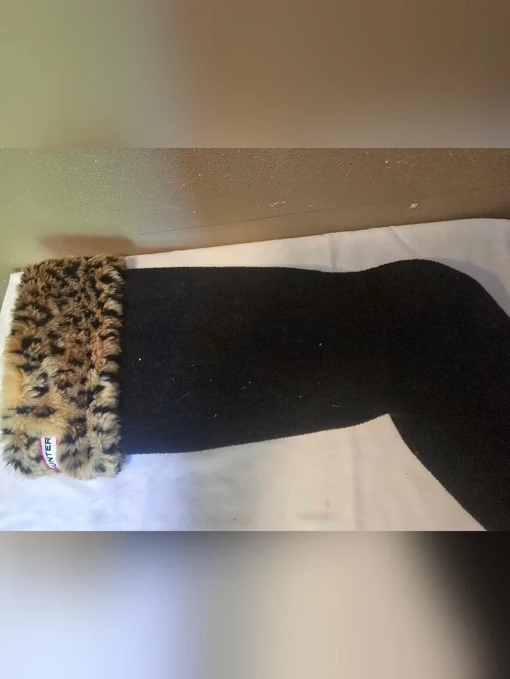Hunter Black Boot Liner with Leopard Faux Fur Trim